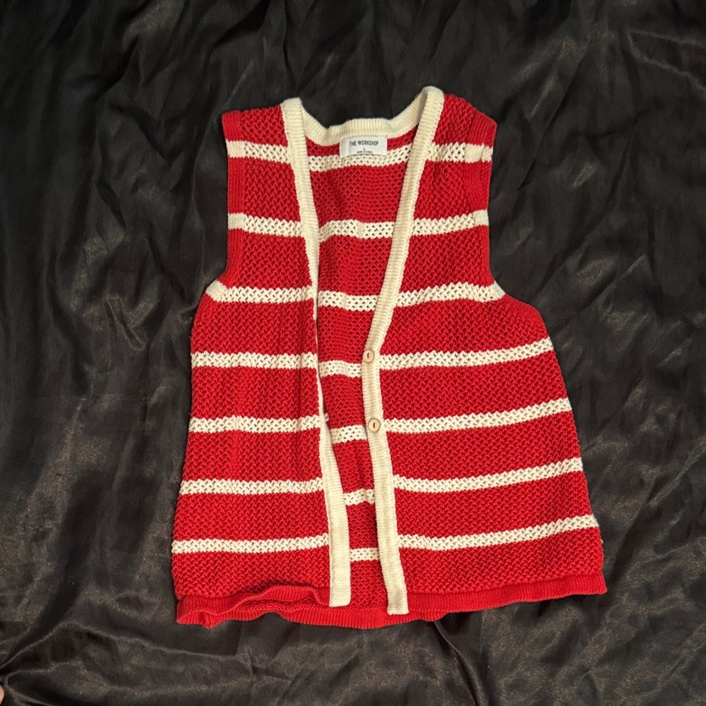 The Row Red and Cream Striped Knit Vest